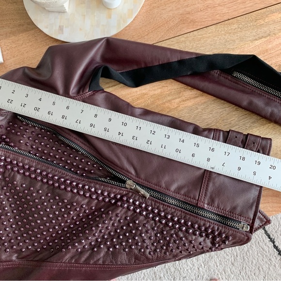 Nour Hammour Oxblood Red Erin Studded Real Leather Fitted Motorcycle Jacket - Picture 10 of 16